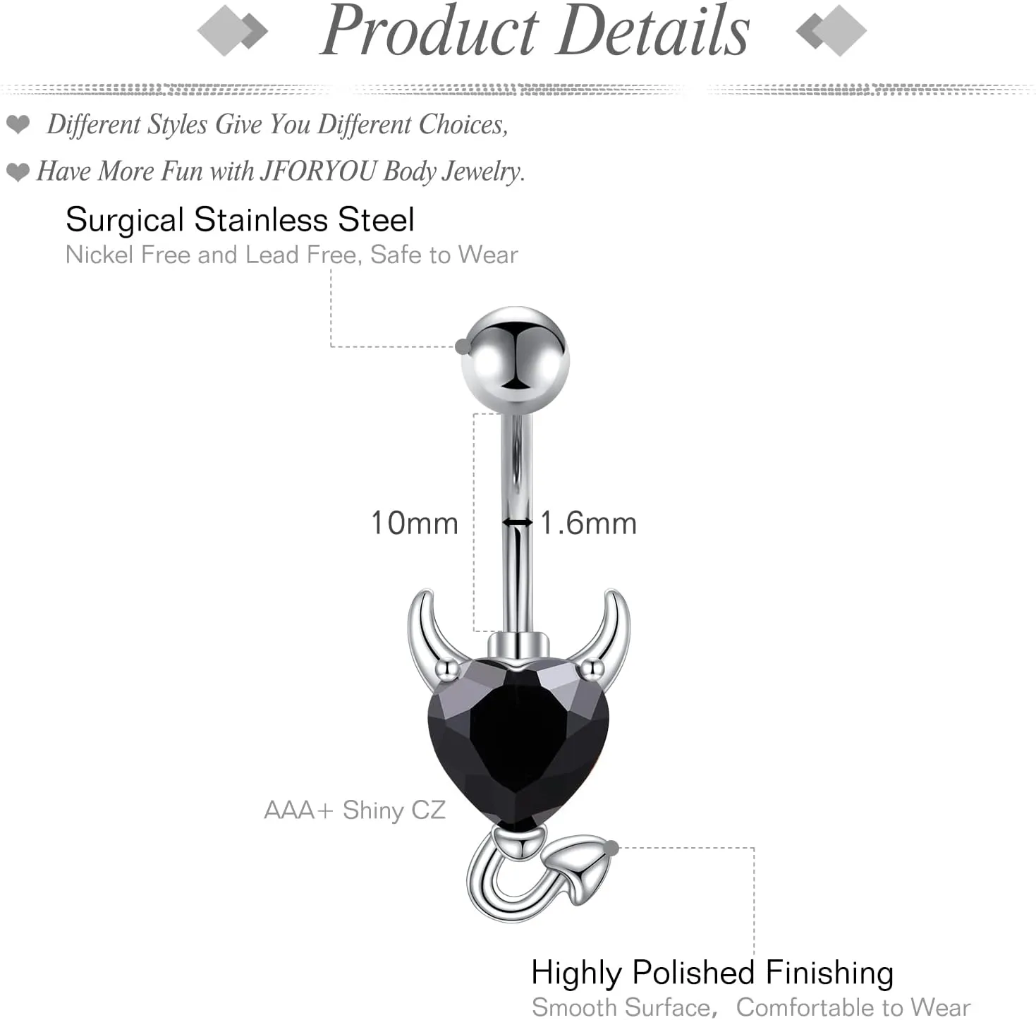 JFORYOU Belly Button Rings Stainless Steel 14G CZ Opal Navel Rings Barbells Women Girls Belly Piercing Jewelry