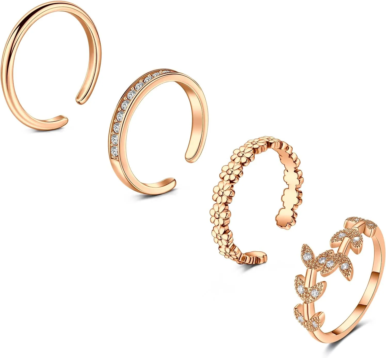 JFORYOU Toe Rings for Women Adjustable Open Toe Rings with Anklet Set CZ Flower Toes Ring for Summer Beach Foot Jewelry