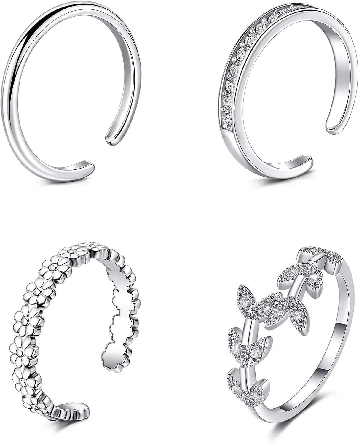 JFORYOU Toe Rings for Women Adjustable Open Toe Rings with Anklet Set CZ Flower Toes Ring for Summer Beach Foot Jewelry