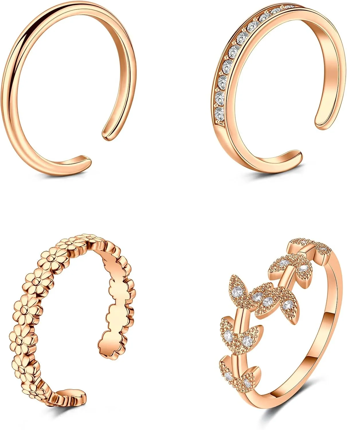 JFORYOU Toe Rings for Women Adjustable Open Toe Rings with Anklet Set CZ Flower Toes Ring for Summer Beach Foot Jewelry