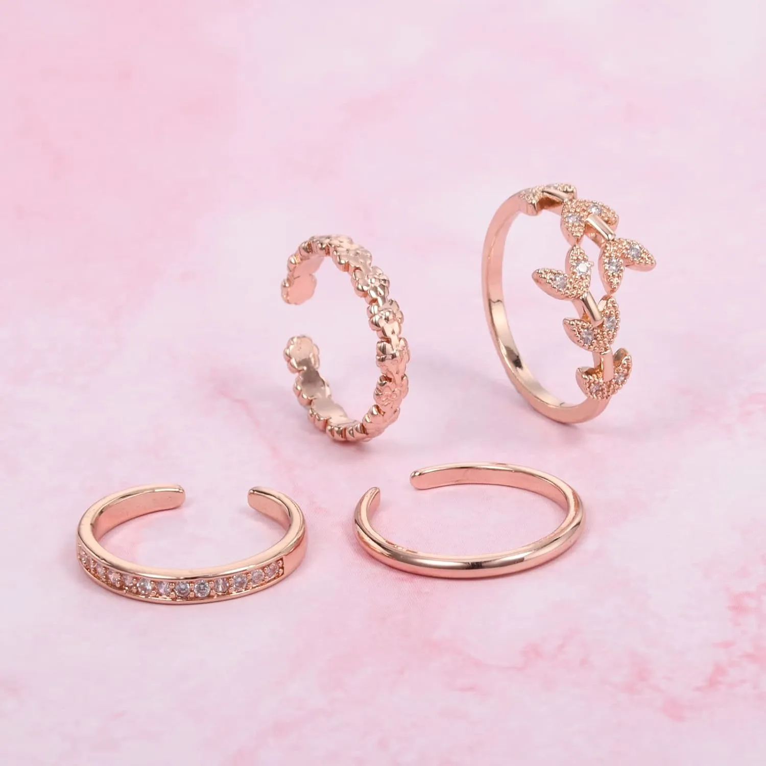 JFORYOU Toe Rings for Women Adjustable Open Toe Rings with Anklet Set CZ Flower Toes Ring for Summer Beach Foot Jewelry