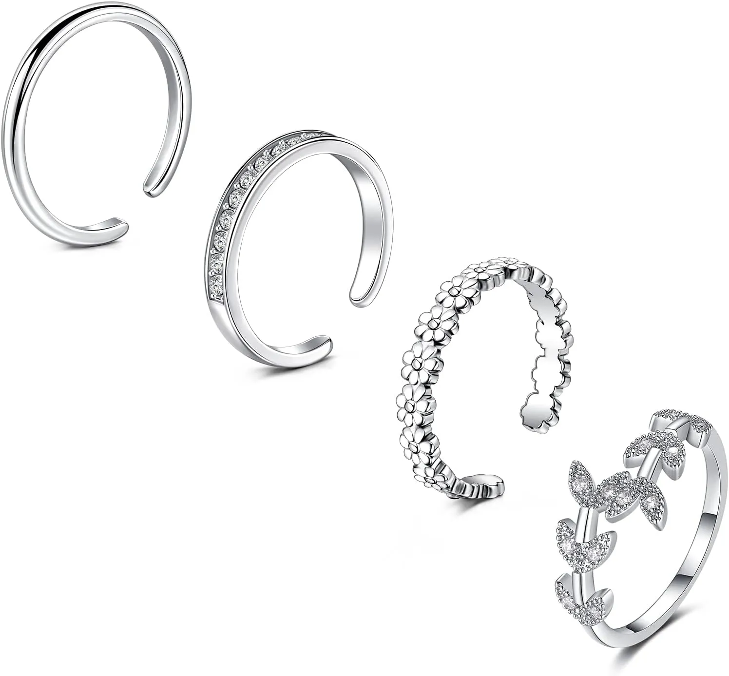 JFORYOU Toe Rings for Women Adjustable Open Toe Rings with Anklet Set CZ Flower Toes Ring for Summer Beach Foot Jewelry