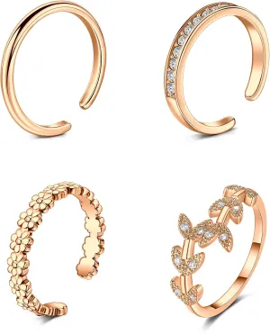 JFORYOU Toe Rings for Women Adjustable Open Toe Rings with Anklet Set CZ Flower Toes Ring for Summer Beach Foot Jewelry
