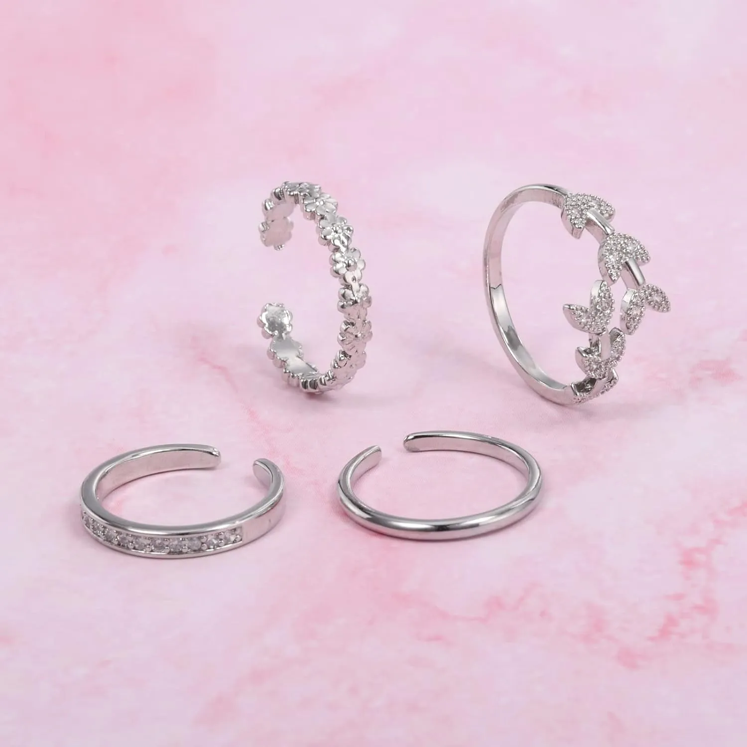 JFORYOU Toe Rings for Women Adjustable Open Toe Rings with Anklet Set CZ Flower Toes Ring for Summer Beach Foot Jewelry