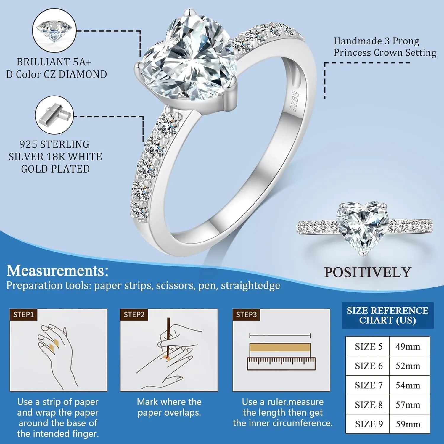 jiamiaoi 18K White Gold Plated Simulated Diamond Rings for Women 925 Sterling Silver Ring Sets for Her Womens Jewelry for Anniversary/Engagement/Wedding