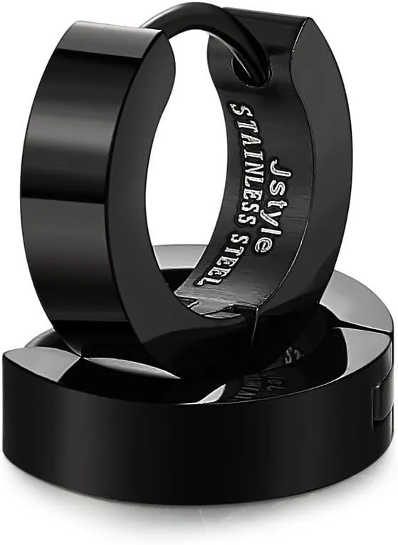 Jstyle Stainless Steel Black Unique Small Hoop Earrings for Men Huggie Earrings 1 Pairs