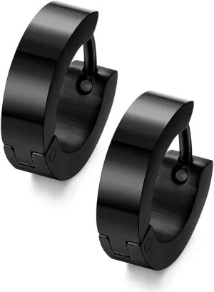 Jstyle Stainless Steel Black Unique Small Hoop Earrings for Men Huggie Earrings 1 Pairs