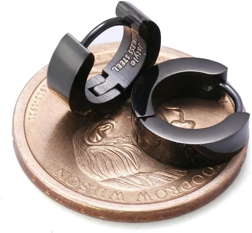 Jstyle Stainless Steel Black Unique Small Hoop Earrings for Men Huggie Earrings 1 Pairs