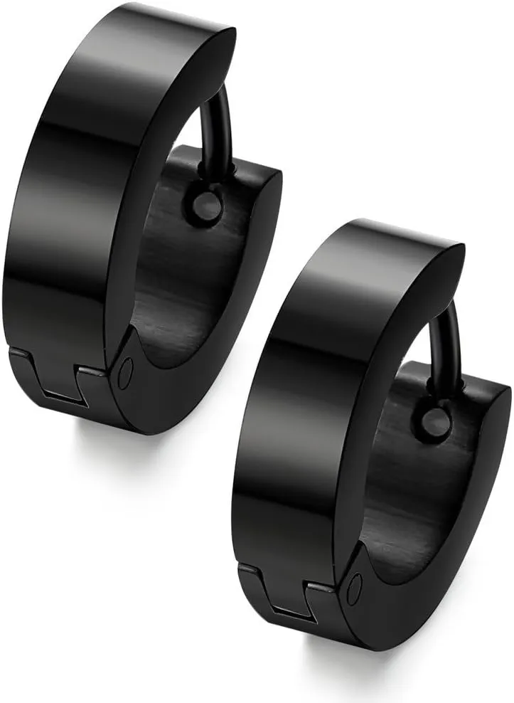 Jstyle Stainless Steel Black Unique Small Hoop Earrings for Men Huggie Earrings 1 Pairs