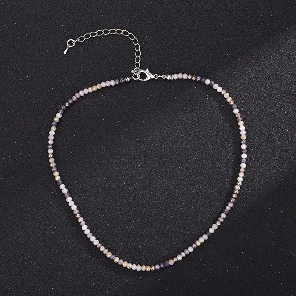 Jumwrit Bohemian Beaded Choker Necklace Colorful Bead Necklace Dainty Tiny Chain Necklace Women Girls Adjustable Cute Necklace