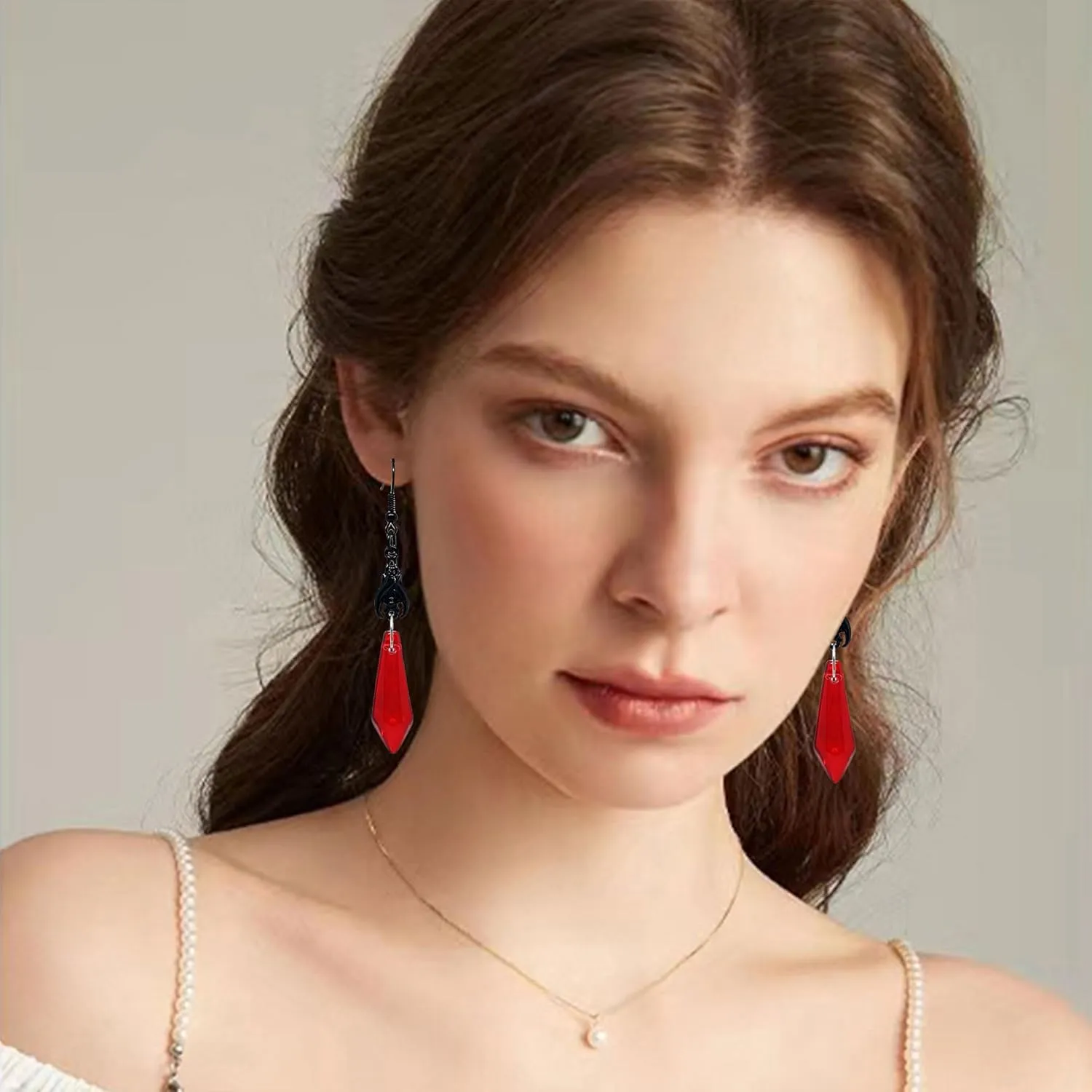 KaFu Gothic Bat Earrings for Women Unique Red Black Crystal Gems Bat Earrings Punk Rock Style Dark Bat Animal Dangle Drop Earrings Halloween Costumes Jewelry