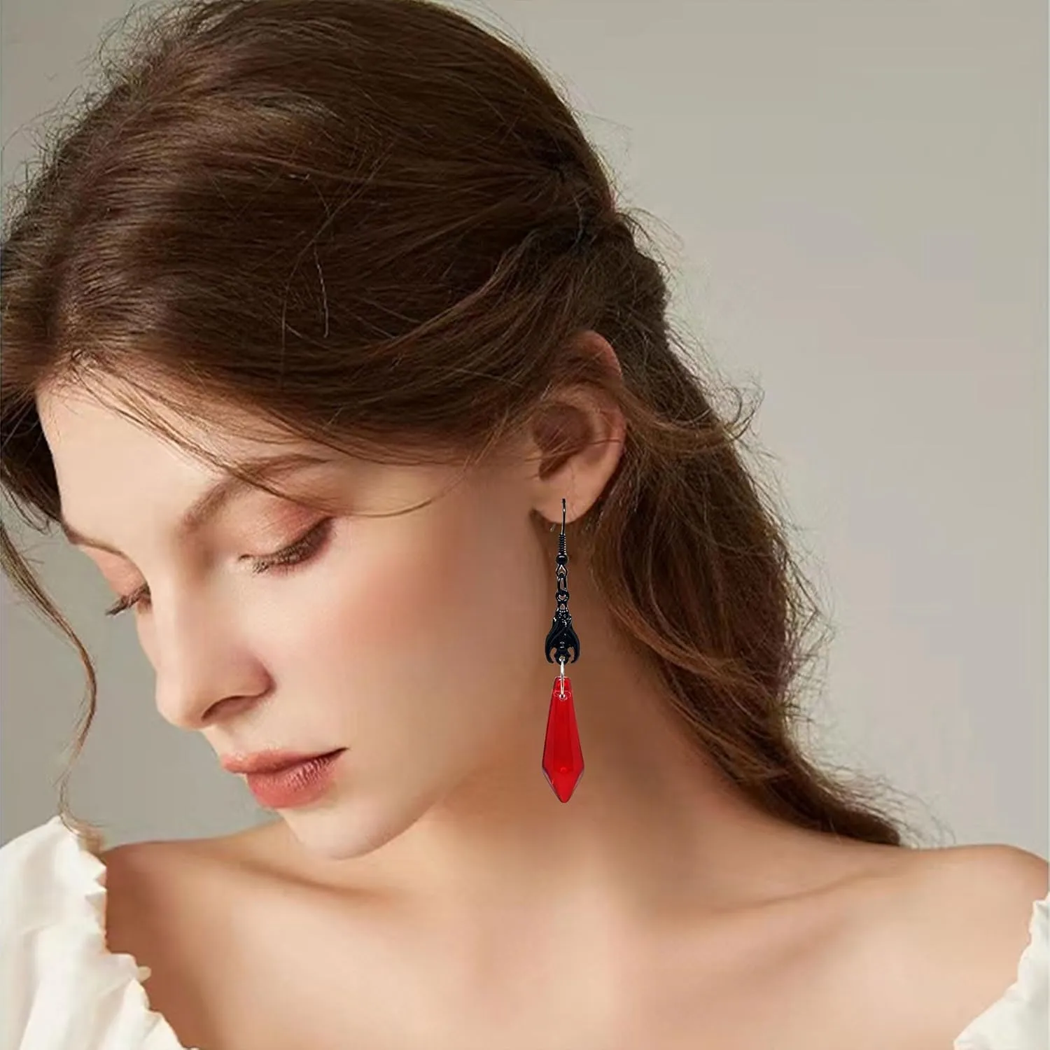 KaFu Gothic Bat Earrings for Women Unique Red Black Crystal Gems Bat Earrings Punk Rock Style Dark Bat Animal Dangle Drop Earrings Halloween Costumes Jewelry