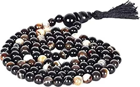 Kashish Gems & Jewels Natural AAA Sulemani Hakik 108 Mala Necklace| Prayer Beaded Mala Necklace| Hand Knotted Mala Japa Mala| 8mm Round Beads| Meditation Tassel |Buddhist Mala
