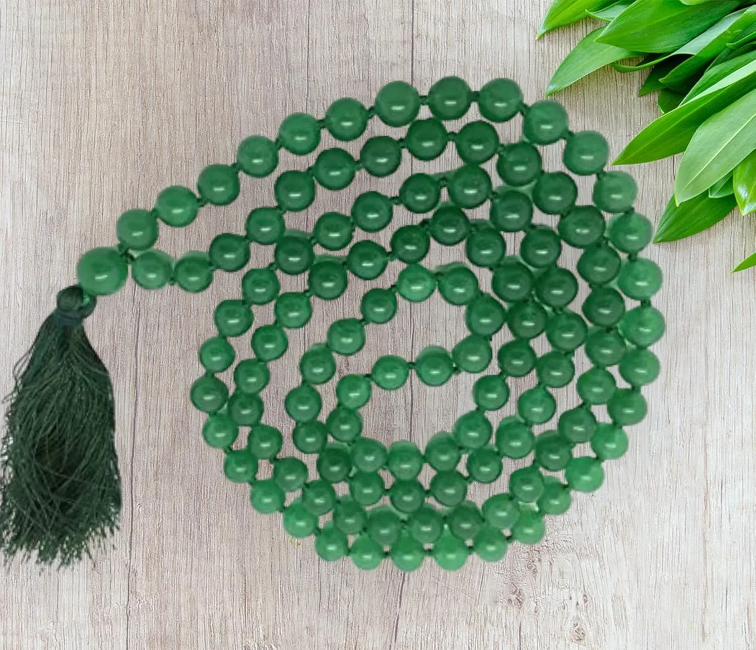 Kashish Gems & Jewels Natural Natural AAA Green Aventurine 108 Mala Necklace| Aventurine Mala|108 Prayer Beaded Mala Necklace| Hand Knotted Mala Bracelet | Japa Mala| 8mm Round Beads| Meditation Tassel |Buddhist Mala