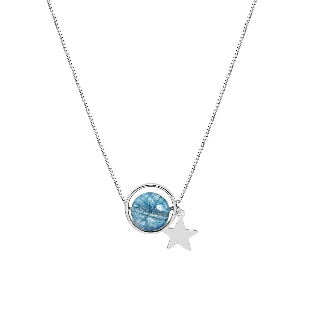 KBL 925 Sterling Silver Necklace for Women Girls,Star Natural Blue Phantom Quartz Crystal Pendant Necklace 18 Inch,Crystal Healing Gift with Delicate Jewelry Box