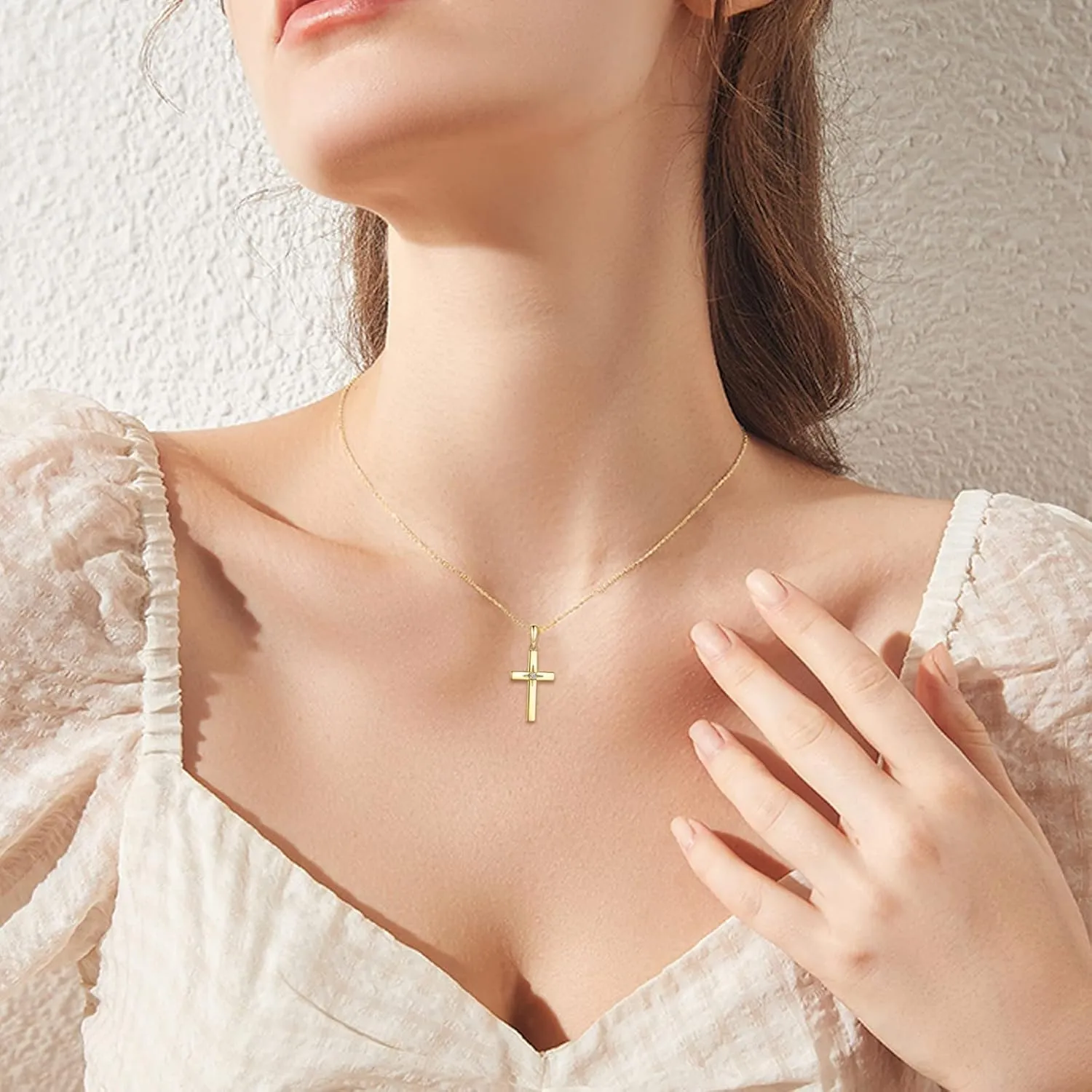 KECHO 10K 14K 18K Solid Gold Cross Necklace for Women Delicate Gold Diamond Cross Pendant Necklace Religious Jewelry Valentines Gifts for Wife Mom Friends