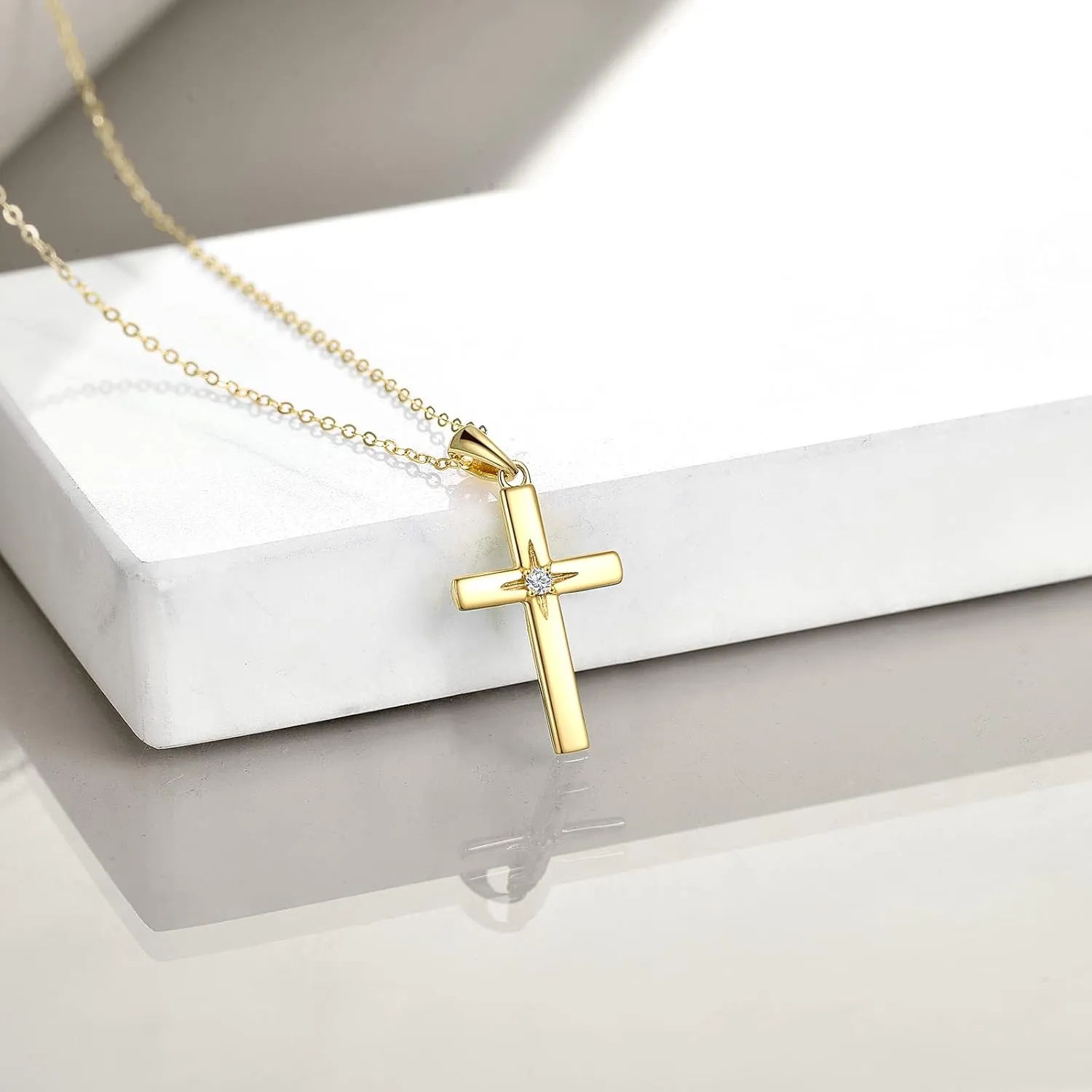 KECHO 10K 14K 18K Solid Gold Cross Necklace for Women Delicate Gold Diamond Cross Pendant Necklace Religious Jewelry Valentines Gifts for Wife Mom Friends