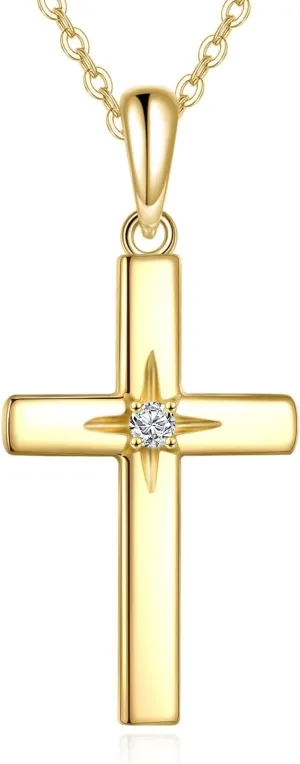 KECHO 10K 14K 18K Solid Gold Cross Necklace for Women Delicate Gold Diamond Cross Pendant Necklace Religious Jewelry Valentines Gifts for Wife Mom Friends