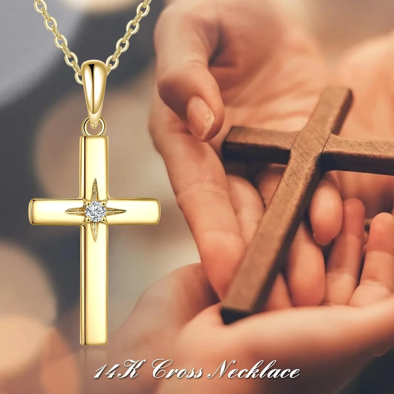 KECHO 10K 14K 18K Solid Gold Cross Necklace for Women Delicate Gold Diamond Cross Pendant Necklace Religious Jewelry Valentines Gifts for Wife Mom Friends