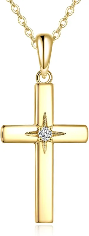 KECHO 10K 14K 18K Solid Gold Cross Necklace for Women Delicate Gold Diamond Cross Pendant Necklace Religious Jewelry Valentines Gifts for Wife Mom Friends