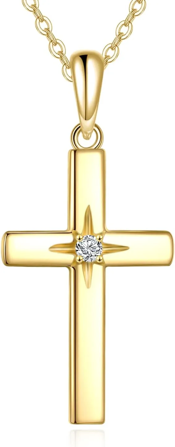 KECHO 10K 14K 18K Solid Gold Cross Necklace for Women Delicate Gold Diamond Cross Pendant Necklace Religious Jewelry Valentines Gifts for Wife Mom Friends