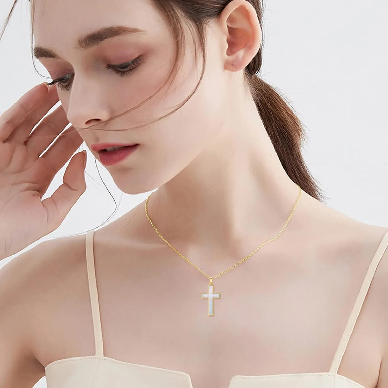 KECHO 14K Solid Gold Cross Necklace for Women Delicate Gold Diamond Heart Cross Pendant Necklace Religious Jewelry Mothers Day Gifts for Wife Mom