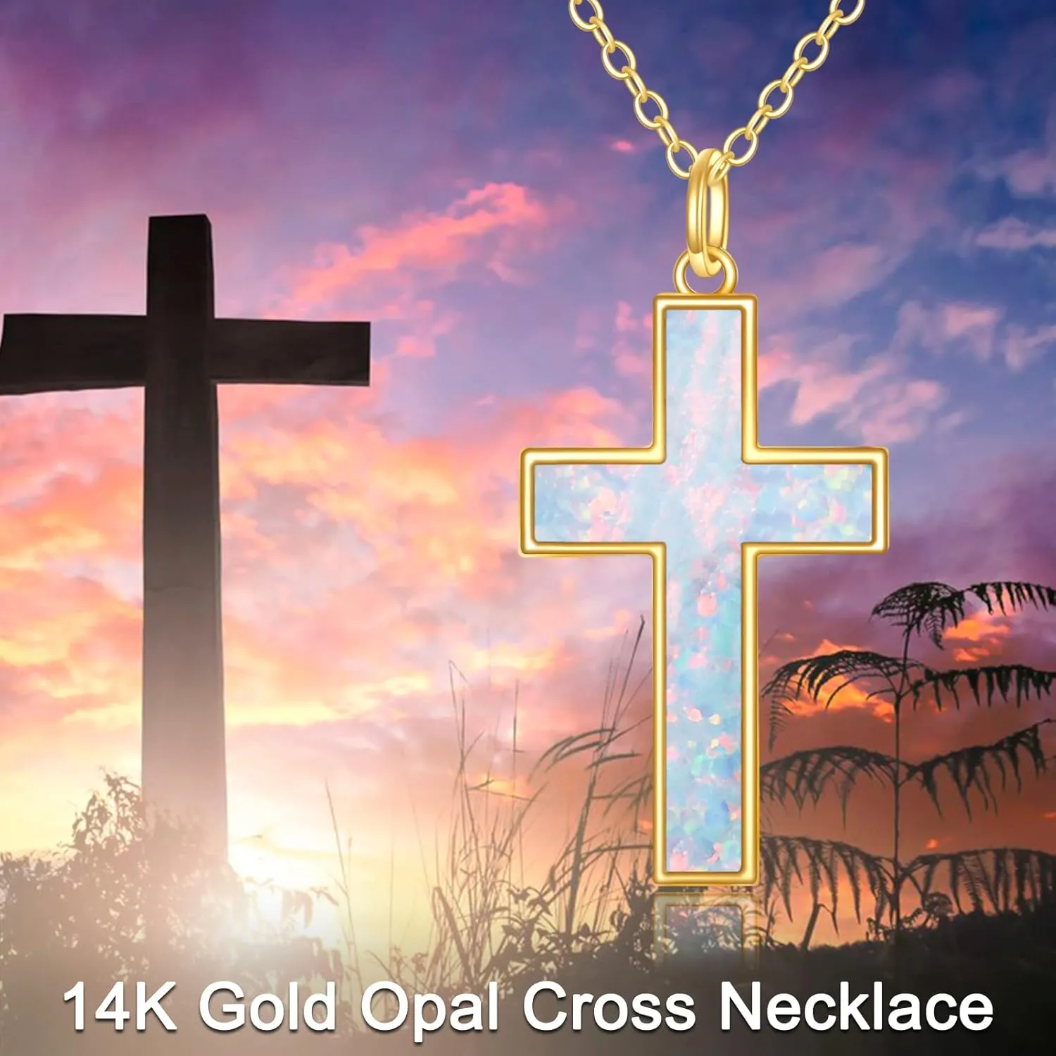 KECHO 14K Solid Gold Cross Necklace for Women Delicate Gold Diamond Heart Cross Pendant Necklace Religious Jewelry Mothers Day Gifts for Wife Mom