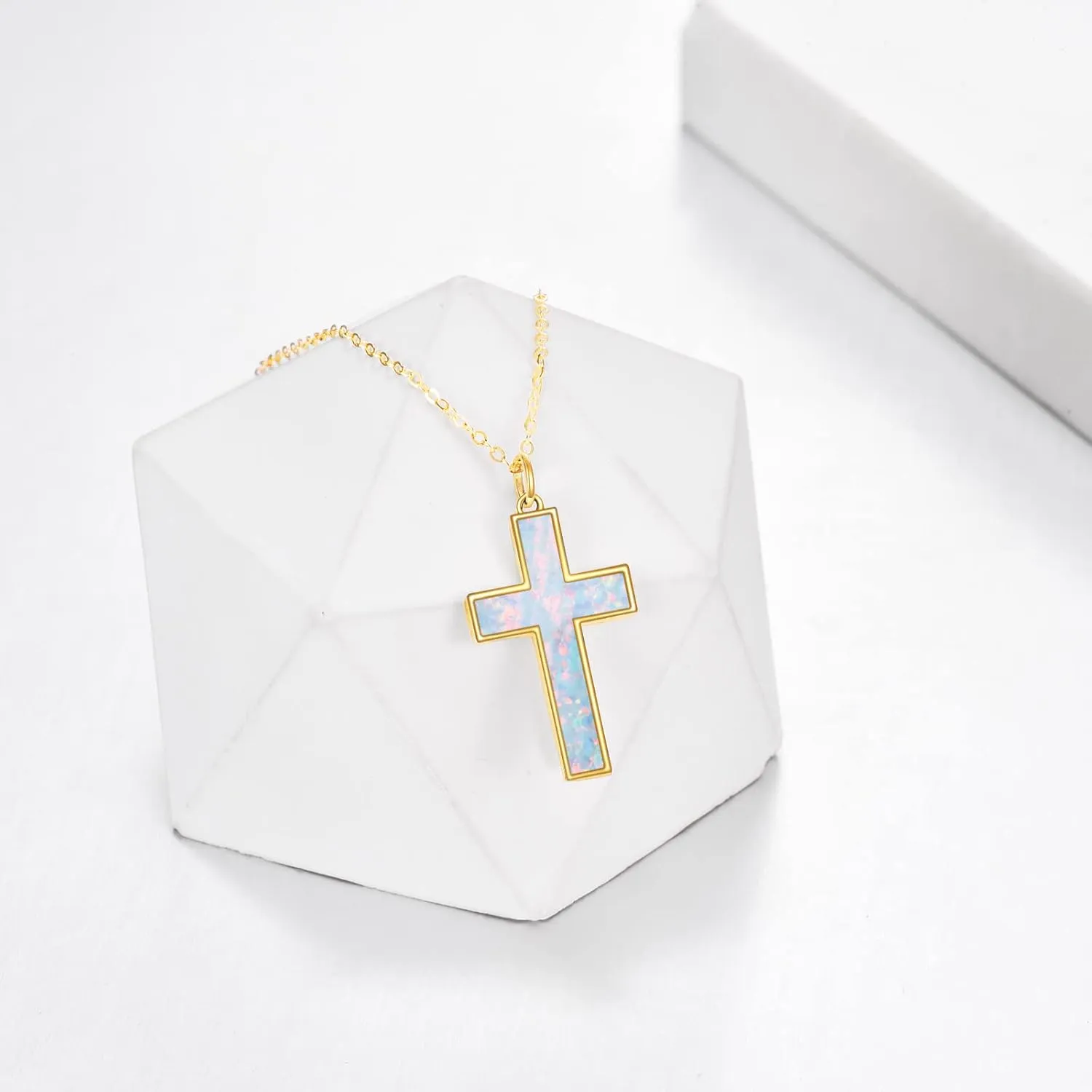 KECHO 14K Solid Gold Cross Necklace for Women Delicate Gold Diamond Heart Cross Pendant Necklace Religious Jewelry Mothers Day Gifts for Wife Mom