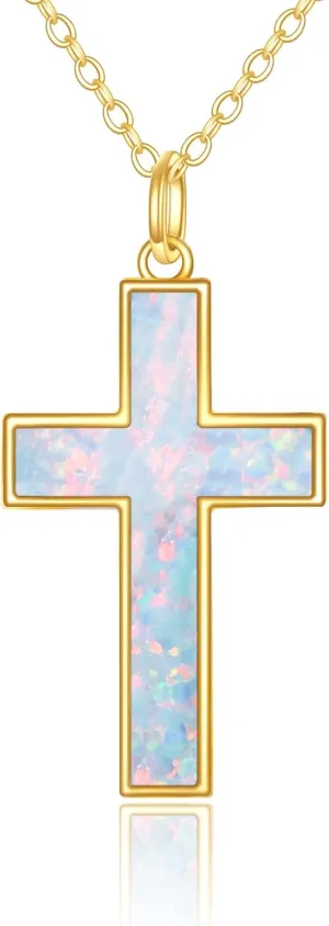 KECHO 14K Solid Gold Cross Necklace for Women Delicate Gold Diamond Heart Cross Pendant Necklace Religious Jewelry Mothers Day Gifts for Wife Mom