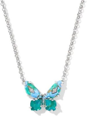 Kendra Scott Womens Bianca Butterfly Short Pendant Necklace Silver Bright Aqua Mix One Size One Size