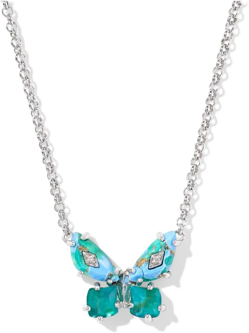 Kendra Scott Womens Bianca Butterfly Short Pendant Necklace Silver Bright Aqua Mix One Size One Size