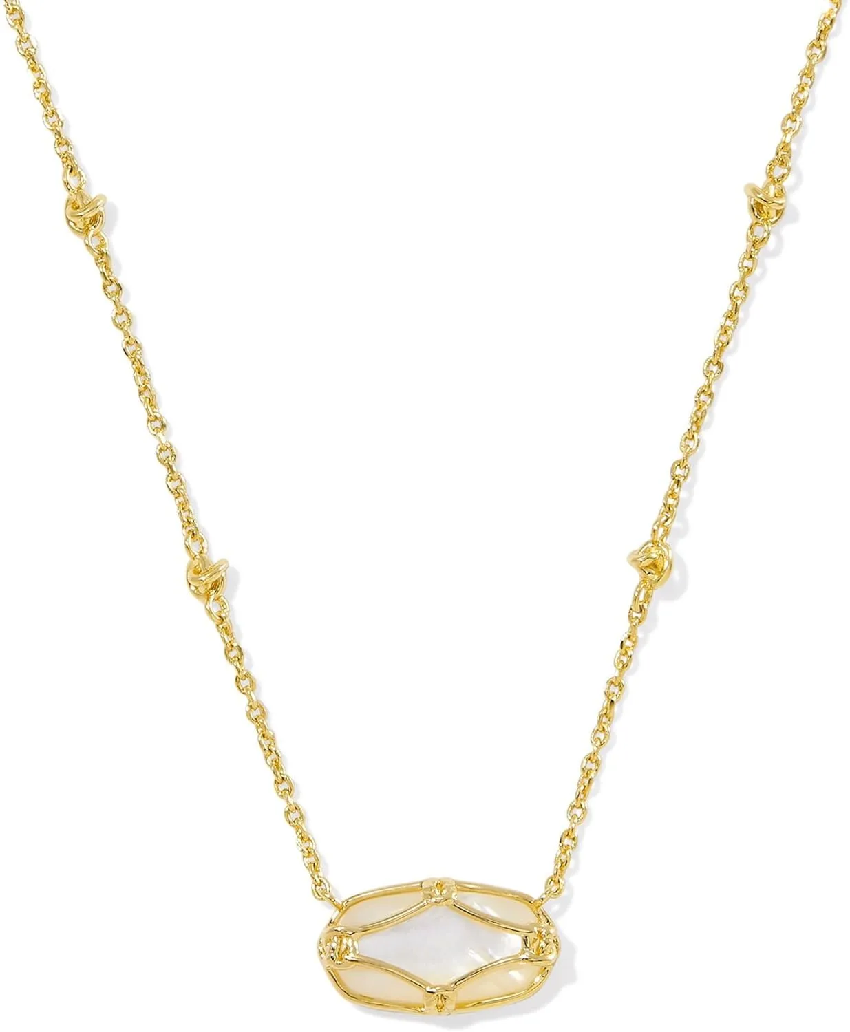 Kendra Scott Womens Elisa Lattice Frame Short Pendant Necklace Gold Ivory Mother Of Pearl One Size One Size