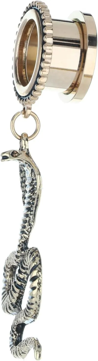 King Cobra Dangle 316L Surgical Steel Ear Gauges Tunnels Plugs Statement Earrings