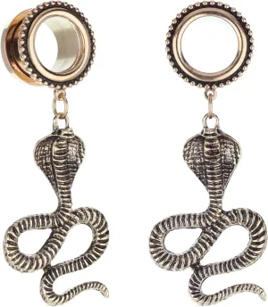 King Cobra Dangle 316L Surgical Steel Ear Gauges Tunnels Plugs Statement Earrings