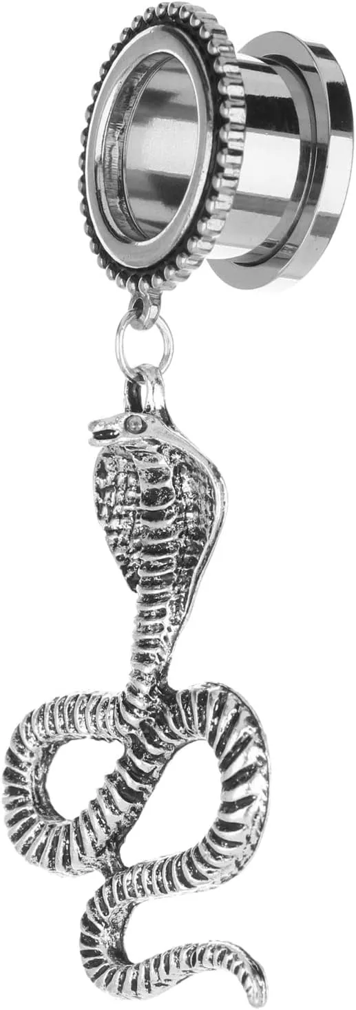 King Cobra Dangle 316L Surgical Steel Ear Gauges Tunnels Plugs Statement Earrings