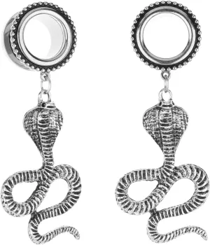King Cobra Dangle 316L Surgical Steel Ear Gauges Tunnels Plugs Statement Earrings