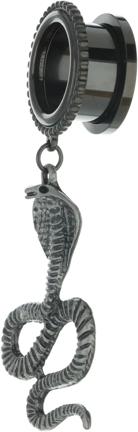 King Cobra Dangle 316L Surgical Steel Ear Gauges Tunnels Plugs Statement Earrings