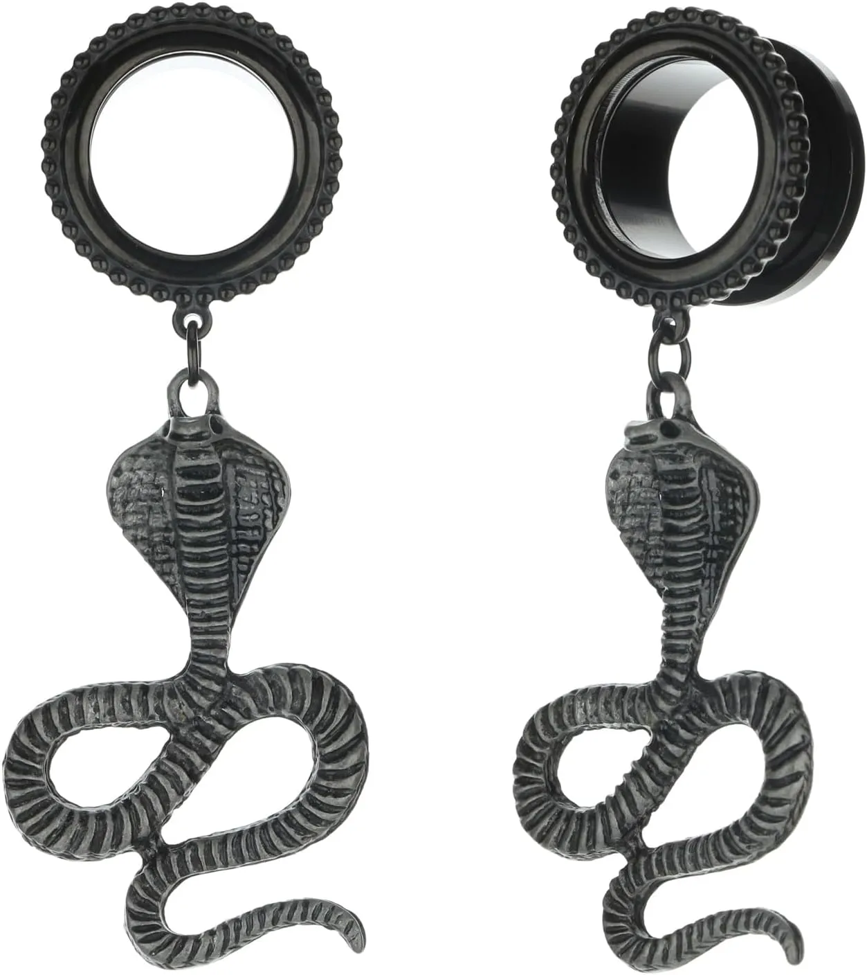 King Cobra Dangle 316L Surgical Steel Ear Gauges Tunnels Plugs Statement Earrings