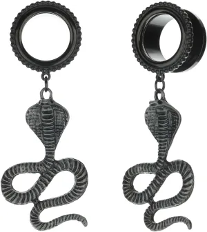 King Cobra Dangle 316L Surgical Steel Ear Gauges Tunnels Plugs Statement Earrings