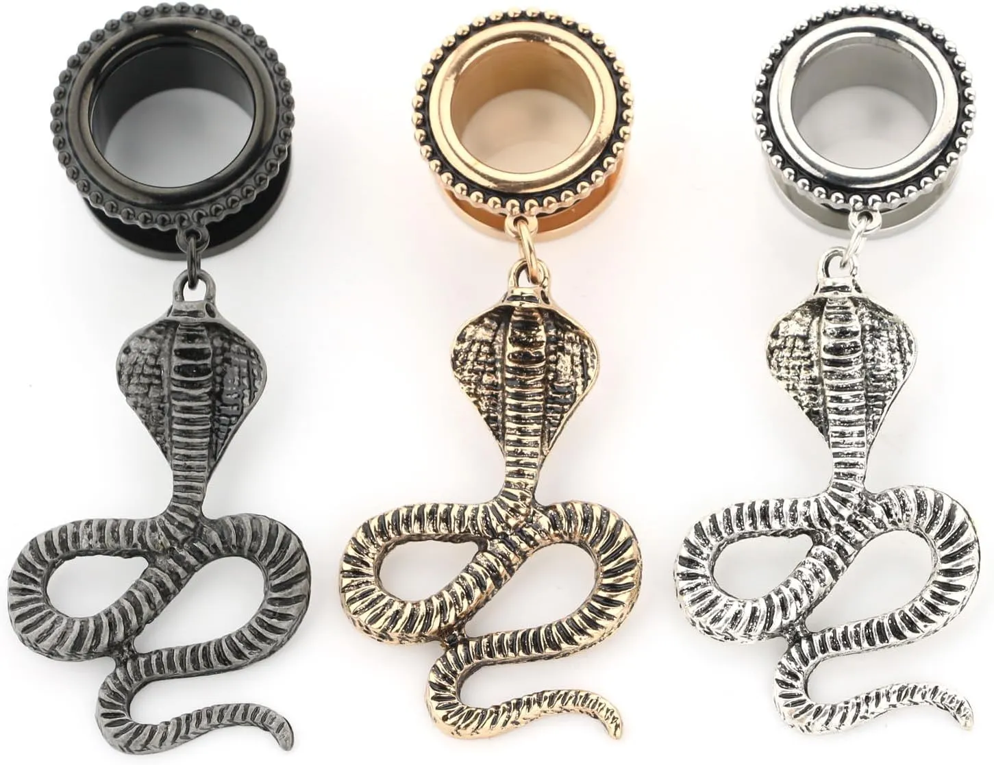 King Cobra Dangle 316L Surgical Steel Ear Gauges Tunnels Plugs Statement Earrings