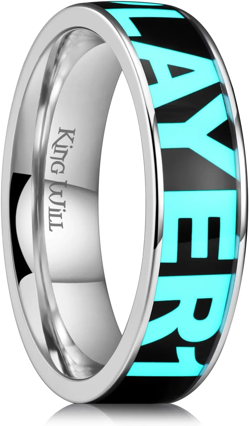King Will Titanium Wedding Ring for Men Blue/Green Game Player 1/2 Glow-in-the-dark Ring for Couple Luminous Ring Gift for Him 6mm Width