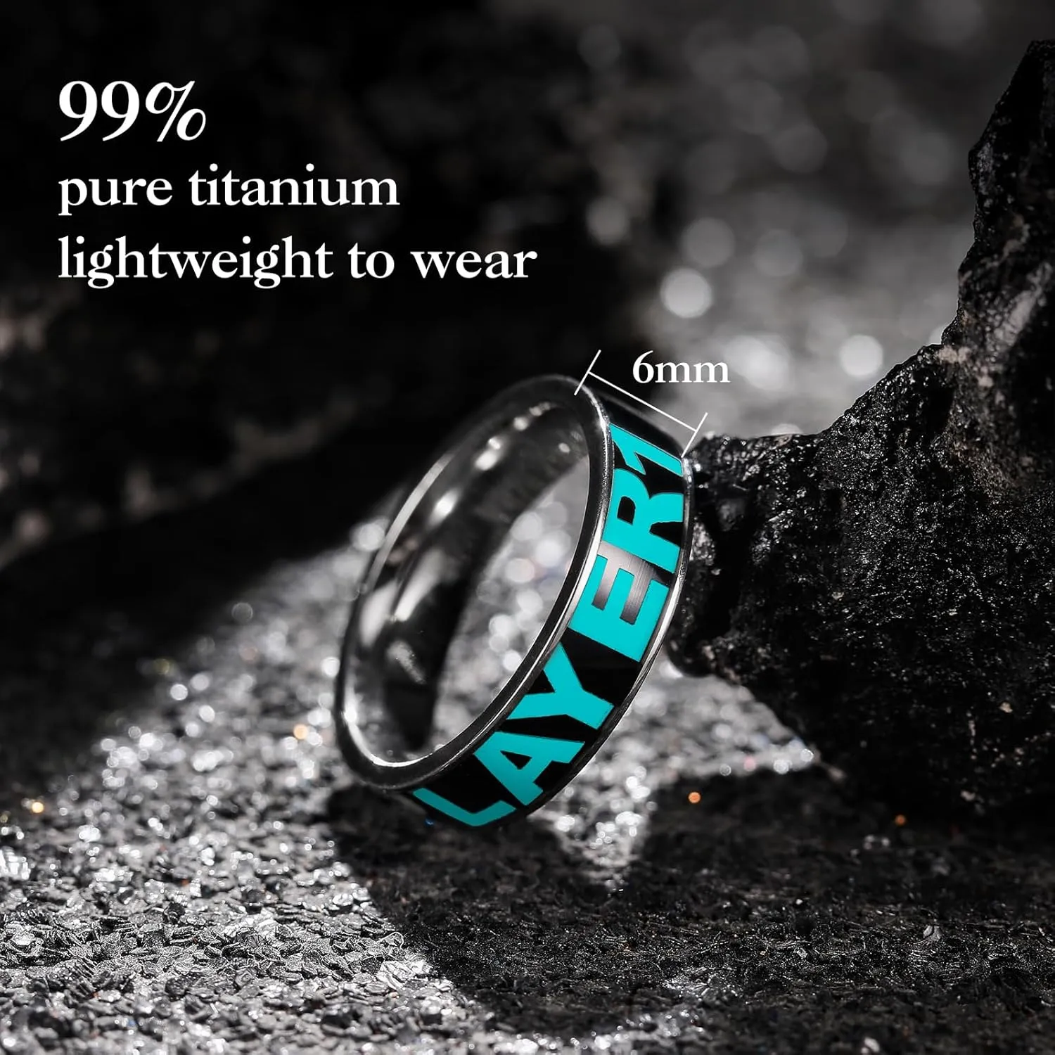 King Will Titanium Wedding Ring for Men Blue/Green Game Player 1/2 Glow-in-the-dark Ring for Couple Luminous Ring Gift for Him 6mm Width