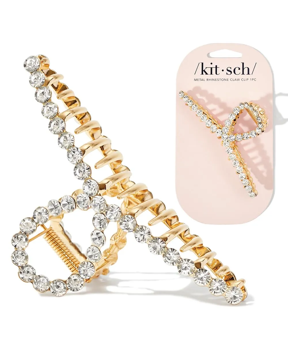 Kitsch Loop-Shaped Rhinestone Claw Clip, Metal Hair Clips for Thick Hair, Large Gold Rhinestone Hair Clips for Styling