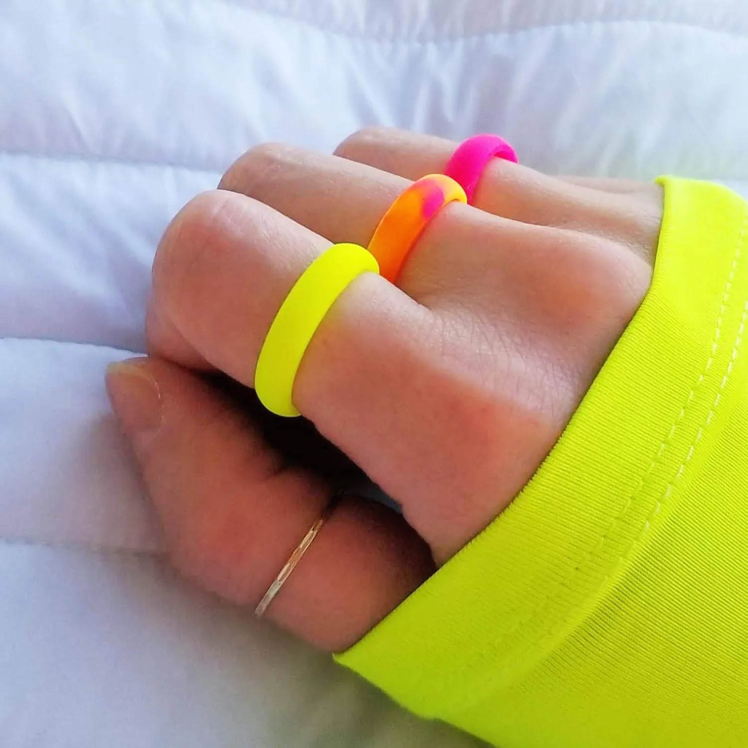 Knot Theory Silicone Rings for Women Rainbow Neon Pink Yellow Orange  Bright Camo Rubber Wedding Band  Gym Workout Pilates Yoga Ring for Her