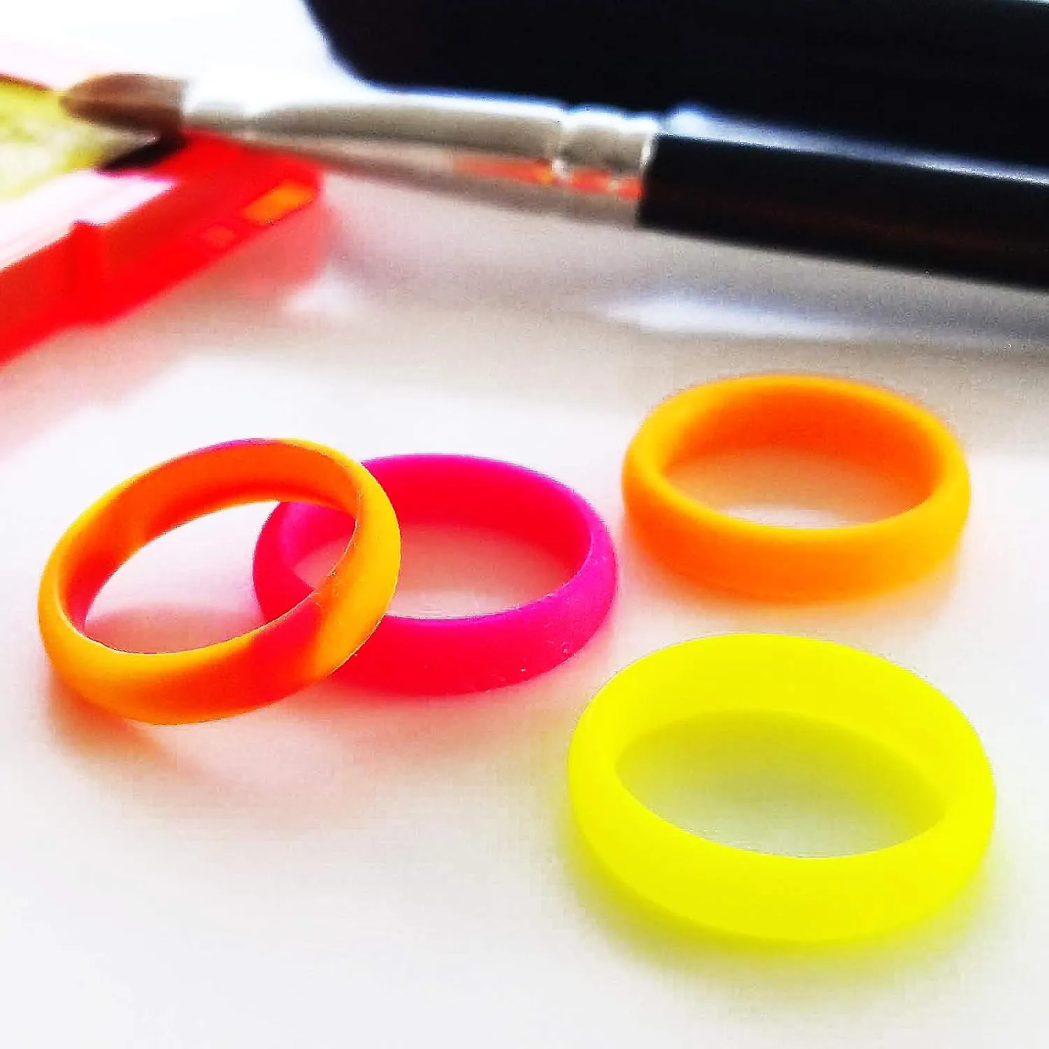 Knot Theory Silicone Rings for Women Rainbow Neon Pink Yellow Orange  Bright Camo Rubber Wedding Band  Gym Workout Pilates Yoga Ring for Her