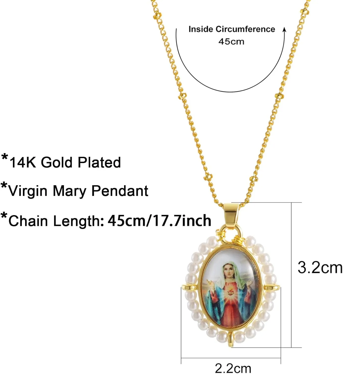 KOMI Virgin Mary Jesus St Michael Pendant Necklace for Women Dainty 18K Gold Plated Saint Medal with Pearl Protection Necklace Catholic Religious Jewelry