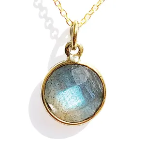 Labradorite Necklace Crystal, Handmade Jewelry, March Birthstone Gift, Healing Throat Chakra Protector, Sterling Silver Necklace plated Gold, Natural Gemstone Boho Necklace, 18 inch long