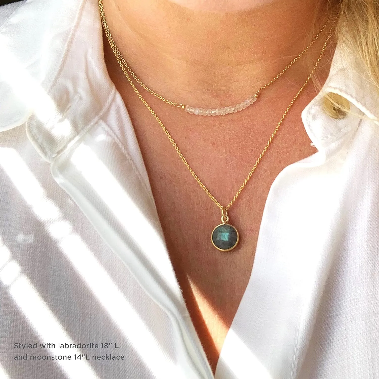 Labradorite Necklace Crystal, Handmade Jewelry, March Birthstone Gift, Healing Throat Chakra Protector, Sterling Silver Necklace plated Gold, Natural Gemstone Boho Necklace, 18 inch long