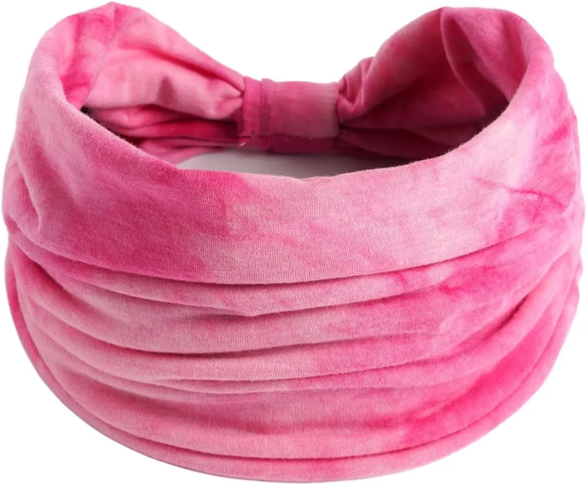 Ladies Bandanas Women Casual Tie Dye Rainbow Color Widening Yoga Hairband Sports Elastic Sweat (Pink, One Size)