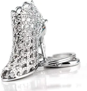 Lady Gift Rhinestone Stiletto High Heel Shoe Crystal Enamel Keychain Multicolor Enamel Keychain (Silver-Toned Hollow)